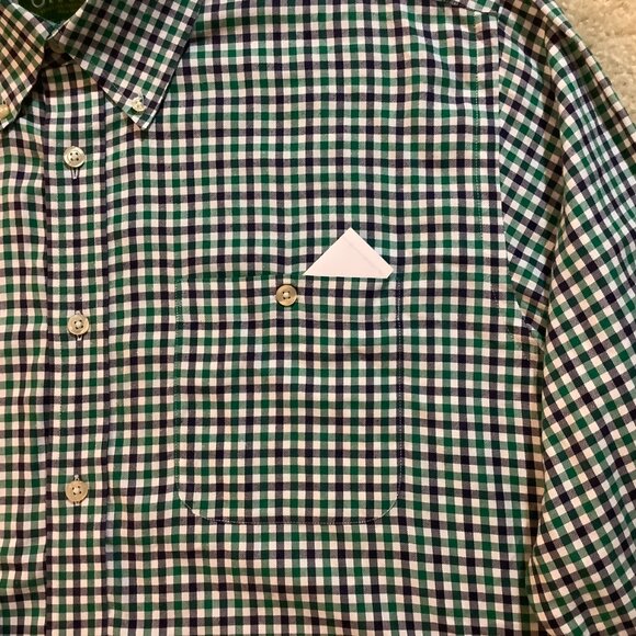 Orvis Green/Black/White Check Long Sleeve Button Shirt Cotton - Picture 3 of 5